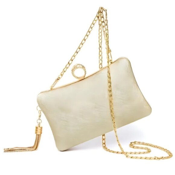 Clutch Purse Women Wedding Evening Handbag Formal Party Prom Bag, Golden Tone - Picture 1 of 7